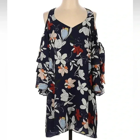 Parker Moondance Floral Cold Shoulder Ruffle Bell Sleeve Dress Size XS NWT - Picture 3 of 9